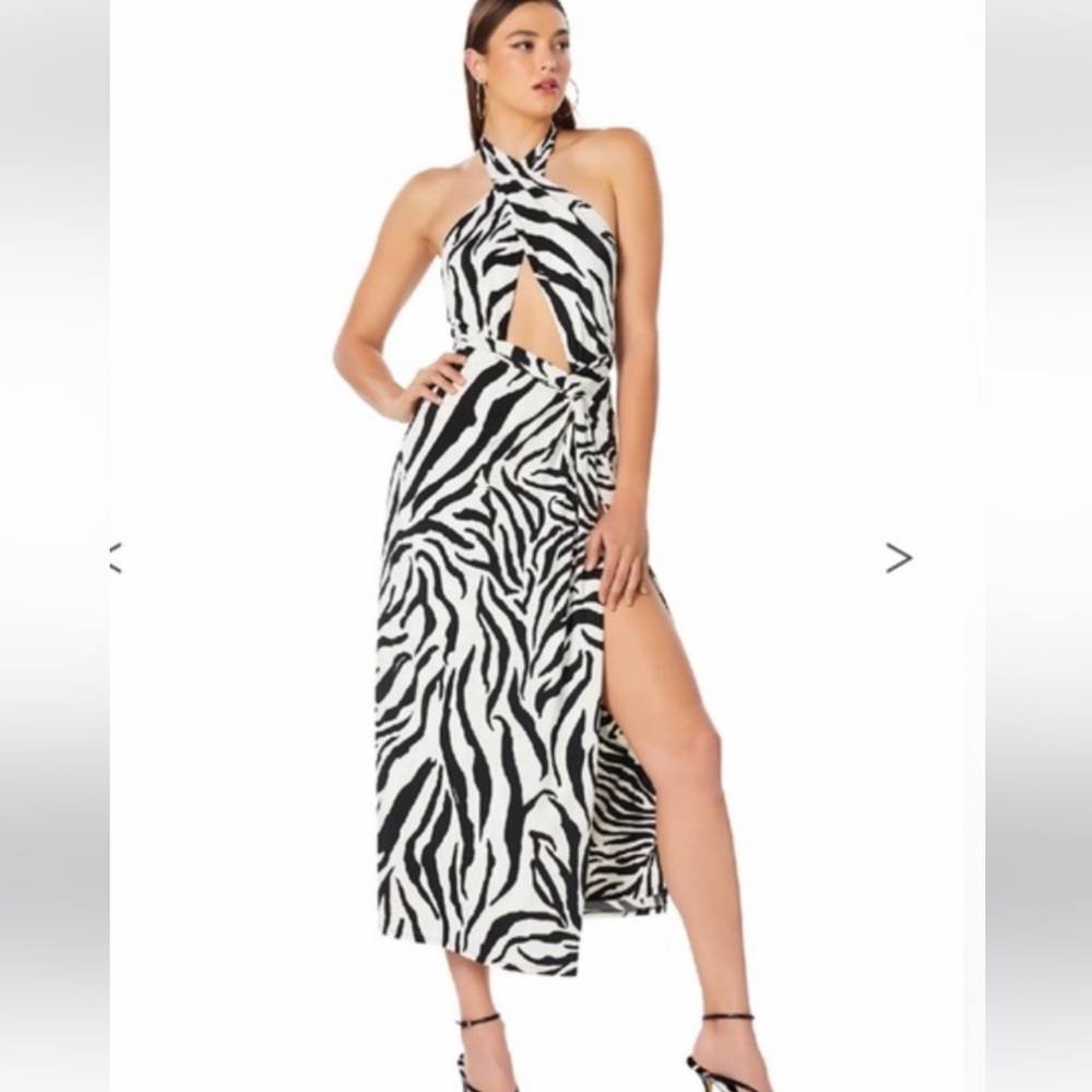 Afrm Avian Halter Zebra Print Cut-Out Dress